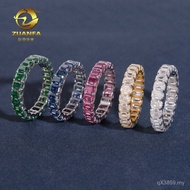 Hot Sale Men Women Full Set Single Row S925 Silver Ring Color Cross-Border 0.3ct Emerald Ring Cut Mo