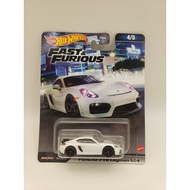 HOT WHEELS PREMIUM FAST FURIOUS PORSCHE 718 CAAYMAN GT4 WHITE ORIGINAL MATTEL