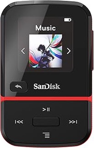 SanDisk 32GB Clip Sport Go MP3 Player, Red - LED Screen and FM Radio - SDMX30-032G-G46R