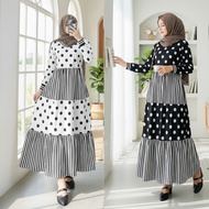 CARLINA Gamis Polkadot Kombinasi Salur Dress Maxy Hyget Super Wanita