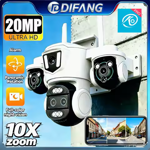 20MP 10X Optical Zoom WiFi Security Cam Four Lens Three Screens Auto Tracking 6K Dual Len Waterproof