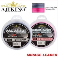 Tali 10LB-80LB 50M Ajiking Mirage Leader 4.5kg-36.3kg Fishing Line Test Invisible In Water Low Memor