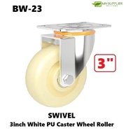 BW-23 SWIVEL 3inch White PU Caster Wheel Roller L9.5*W6*H10cm