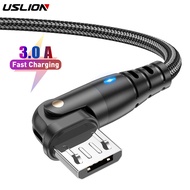 USLION L-Shape 3A Micro USB Cable For Samsung Xiaomi Andriod Mobile Phone Fast Charging Micro USB Cable Wire Charge Data Cable