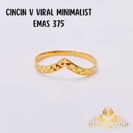 MydoraGold Cincin V Viral Minimalist l Emas 375 Gold | Fashion Rings Cincin Bajet