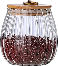 Glass Coffee Nuts Canister Airtight Storage Jar Petal Decorative Container with Bamboo Lid Metal Han