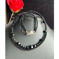 Double necklace with black cut crystal stones, 4 to 10 mm long, 42 - 45 cm long, brand new Japanese 