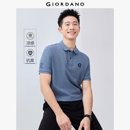GIORDANO Men Polo Shirts Cooling Pique Polo Shirts Embroidered Lettering Short Sleeve Fashionable Ca