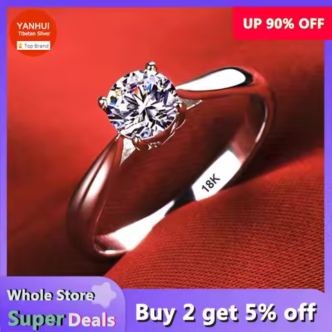 Luxury Pure 18K White Gold Color Tibetan Silver Ring Round Clear 5A Zircon Engagement Wedding Band B