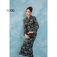 Chân váy gấm dáng bút chì họa tiết hoa SIXDO (Black Floral Brocade Pencil Skirt)