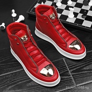 2024 Spring New Style Men's Shoes Martin Boots Men's Shoes High-Top Sneakers Metal Casual Leather Boots Men Korean Version Trendy Street Dance Shoes AS0M
