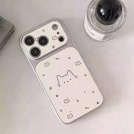 Cute Cartoon Cat Sketch Faux Leather Phone Case for iPhone 11 12 13 14 15 16 17 Pro Max 16 Plus 16E 
