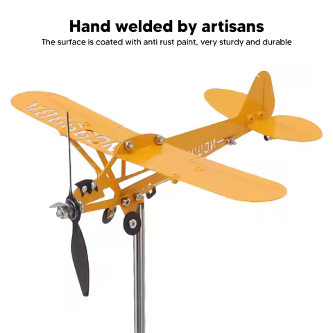 Piper J3 Cub Airplane Weathervane 3D Metal Airplane Weather Vane Outdoor Roof Wind Direction Indicat