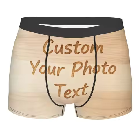 Custom Custom Your Photo Logo Text Underwear Men Stretch Boxer Briefs Shorts Panties Soft Underpants