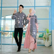 JTR Couple Gamis Batik Kombinasi Polos Couple Pesta Baju Kondangan