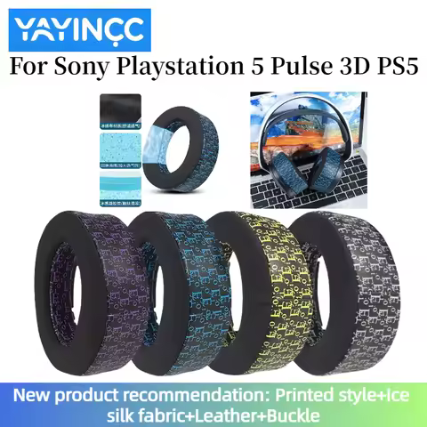 YAYINCC Replacement Printed ice silk fabric Ear Pads for Sony Playstation 5 PS5 Pulse 3D Wireless He