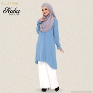 Nuha Blouse Muslimah Labuh Sky Blue Baju Muslimah Plus Size Blouse Double POCKET Plain Pastel Color Blue