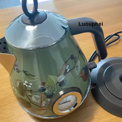 1.7L Retro Paint Decal Electrc Kettle Boiling Water With Thermometer 304 stainless Steel Electrc Tea