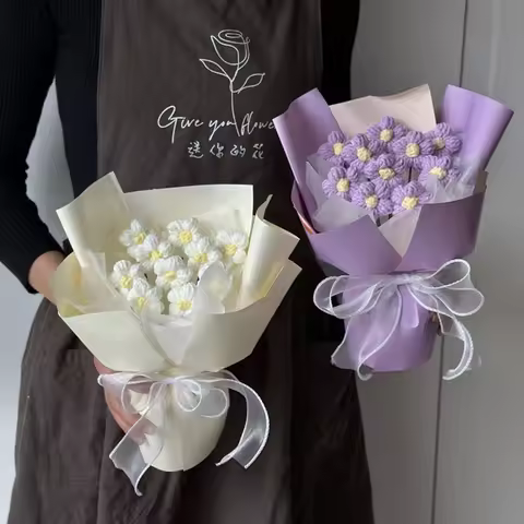 Crochet Flowers Graduation Bouquet Hand Woven Bouquet for Teacher's Day Gift Artificial Flower Weddi