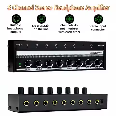 HA800 Mini Amplifier Headphone Amplifier 8 Channels Ultra-Compact Stereo Audio Amplifier Earphone Am