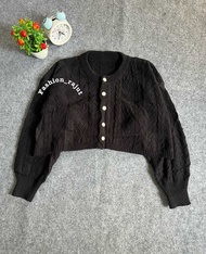 Solari Cardy Crop Rajut Wanita Motif Cable Lengan Panjang