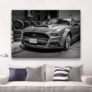 ภาพวาดศิลปะการตกแต่งที่ทันสมัย Fords Mustang ร่างกายกว้างปรับแต่งรถกล้ามเนื้อสีดำและสีขาวภาพติดผนังโ