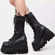 30cm High Calf Leather Boots, 10p Zippered Bread Sole High Boots - Punk Gothic Style BOOT Shoes Punk