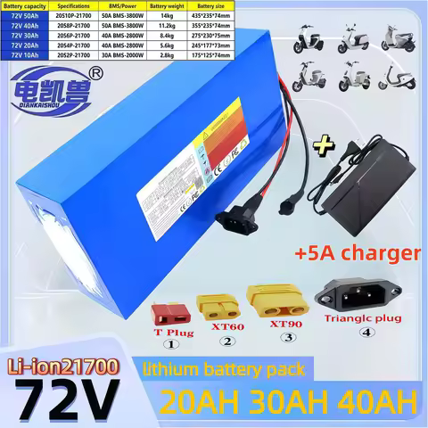 72V 40Ah 30Ah 20Ah 21700 lithium battery pack with built-in BMS 0-3500W motor high-power rechargeabl