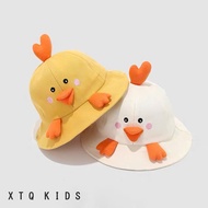 White and yellow 2-color duck bucket hat for boys and girls 0 1 2 3 years old, fashionable baseball 