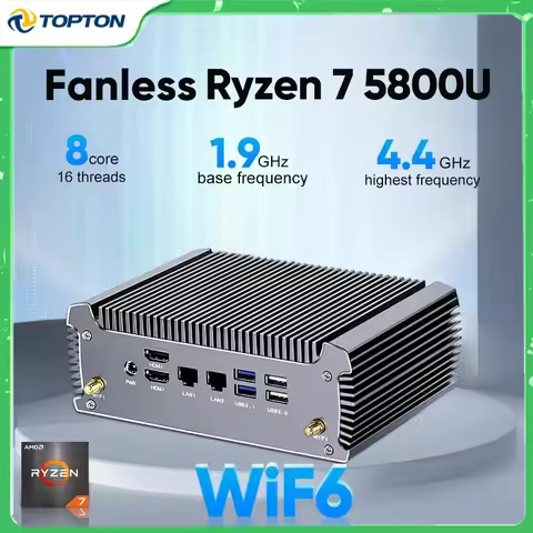 Topton Fanless AMD Mini Computer FU02 Ryzen 7 7730U 5825U R5 5625U 4500U Gaming PC Dual LAN Firewall