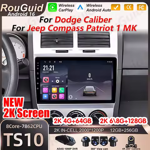 Android 16 Carplay Car Stereo For Dodge Caliber Jeep Compass 1 MK Patriot 2006 2007 2008 2009 2010 C