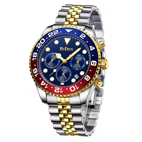 Luxury Top Brand Gold Watch Men Stainless Steel Butterfly Buckle Chronograph Watches Waterproof Male
