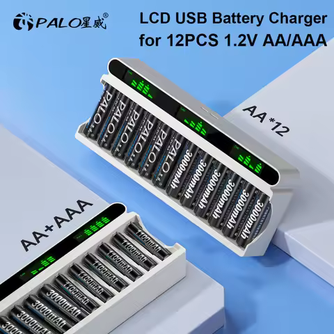PALO 1.2V NI-MH AA rechargeable battery + 1.2V AAA rechargeable Batteries+ 12 Slots LCD Smart batter
