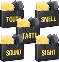 Large 5 Senses Gift Bags for Him Her, Gold Foil Sight Smell Touch Taste Sound Gift Bags,Five Senses 