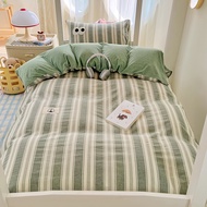 Dansunreve ชุดเครื่องนอน 3/4ชิ้น ผ้าฝ้ายบริสุทธิ์ ชุดลายเส้นโดปามีน ผ้าปูที่นอนx1 ปลอกผ้านวมx1 ปลอกห