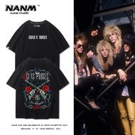 Guns' N 'Roses Guns and Roses Gun Flower Band Short-Sleeved T-Shirt Men Women Rock Loose Cotton Top 