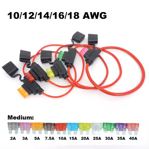 1x 18/16/14/12/10awg Medium Car Auto Waterproof Fuse Holder connector Socket cable 5A 10A 20A 30A 50
