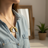 Sunflower Double Layer Engraved Initial Pendant Necklace Trendy Women's Gift  Kalung Loket Dua Lapis