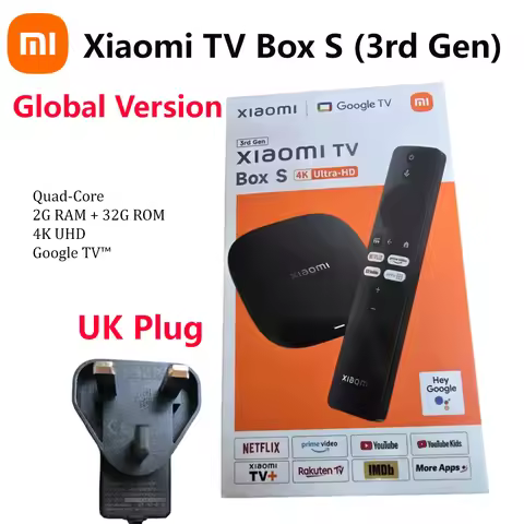 Global Version Xiaomi TV Box S 3rd Gen UK Plug 4K Ultra HD 32GB ROM 2.4GHz/ 5GHz Google TV Google As