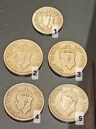 英皇佐治六世香港一毫及五仙硬幣，每枚$30