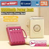 SG Local-20000mAh Power Bank Mini Powerbank Portable Fast Charger Powerbank with Built In Built-in 4 Charging Cable