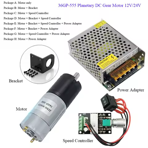 36GP-555 Planetary DC Gear Motor, 12V/24V 555 Geared Motor, 11–2160 RPM Low-Speed, High-Torque, Spee