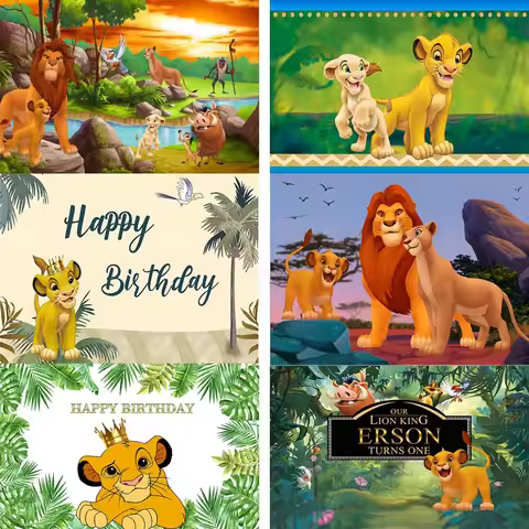 Simba Lion King Backdrops For Photography Forest Green Leaves Boys Jungle Safari Birthday Party Back