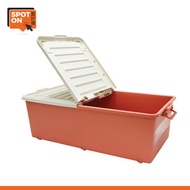 - - 86L扁身帶輪塑膠儲物箱 (珊瑚紅色) - 床底收納箱|扁身床下底滑輪儲物箱