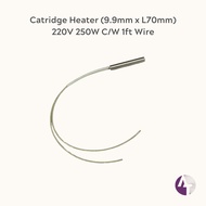 Catridge Heater (D9.9mm x L70mm)  220V 250W C/W 1ft Wire