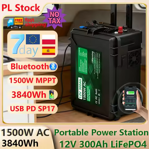 12V 300Ah 1500W DC-AC LiFePO4 Battery Lithium Battery Bluetooth Portable BMS 6000+ Cycle IP56 Anders