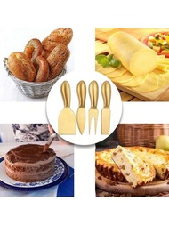 1入組金色芝士刀組，包含芝士刀、奶油刀、撕披薩器、小刀、叉子和蛋糕切割器