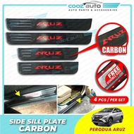 Perodua Aruz Door Side Sill Step Plates Carbon Fiber With Red Logo Emblem Word Car