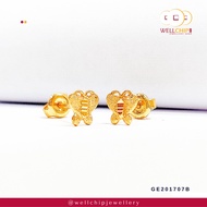 WELL CHIP Butterfly Studs Earrings - 916 Gold/Anting-anting Kancing Rama-rama - 916 Emas