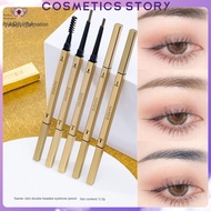【Free Eyeliner】Small Gold Tube Eyebrow Pencil Double Headed Waterproof Small Triangle Thin Eyebrow P